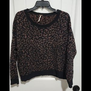 Free People leopard cheetah brown black sweater oversized small medium large